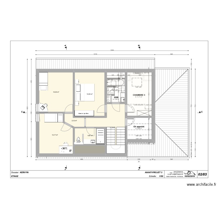 Etage maison alsemberg. Plan de 10 pièces et 86 m2