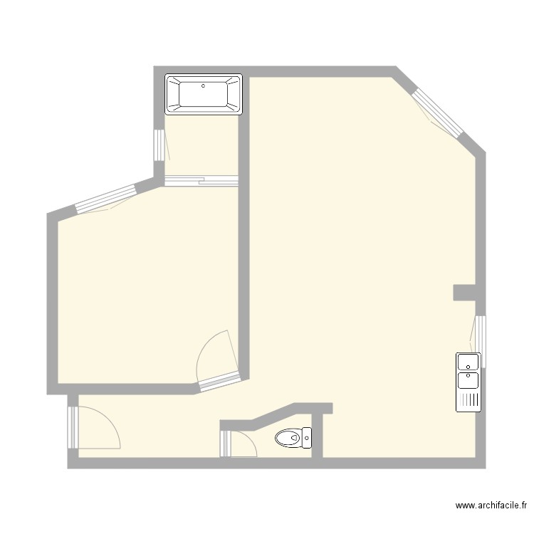 Ramponeau 2. Plan de 4 pièces et 48 m2
