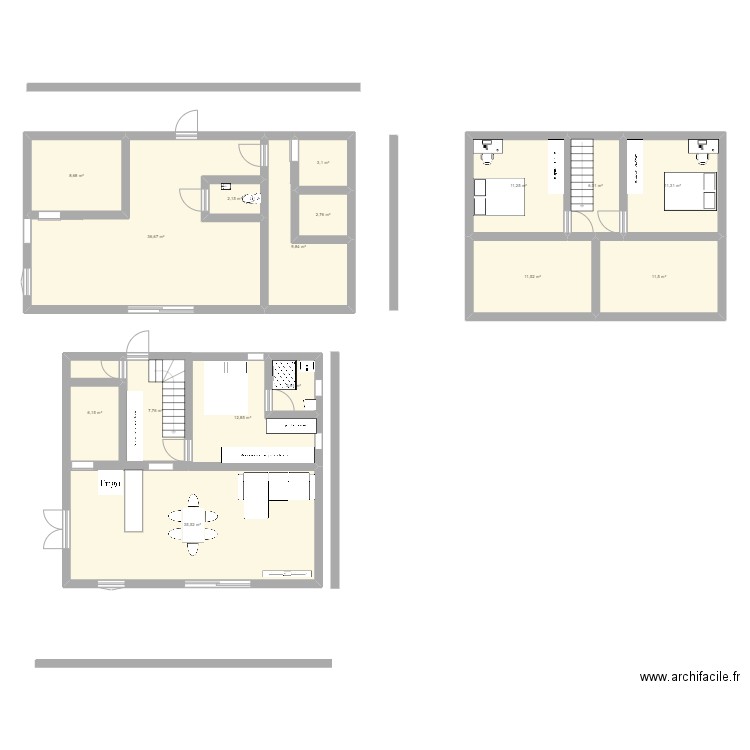 Maison étage. Plan de 16 pièces et 180 m2
