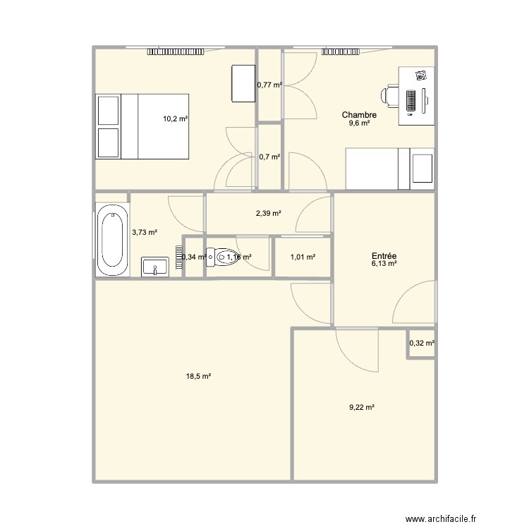 appartement Miribel. Plan de 13 pièces et 64 m2