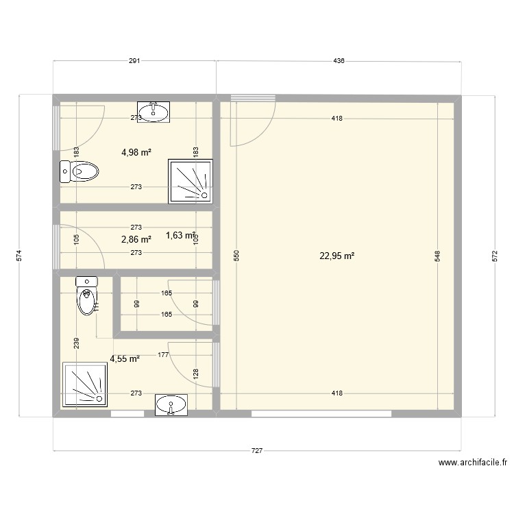 rectangle definitif  a   gauche salle de bain  777. Plan de 5 pièces et 37 m2