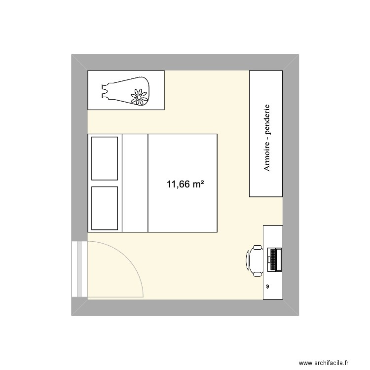 bedroom. Plan de 1 pièce et 12 m2