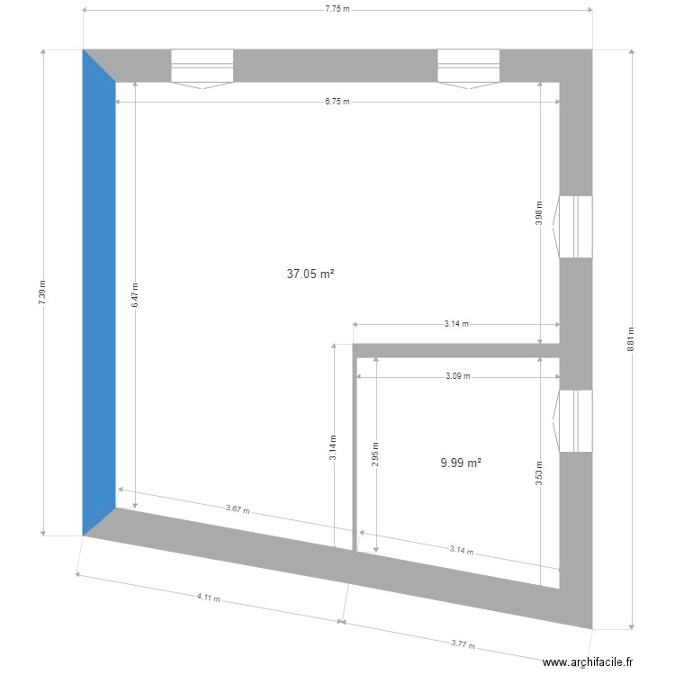 Les meuniers JARNAC rdc. Plan de 2 pièces et 47 m2