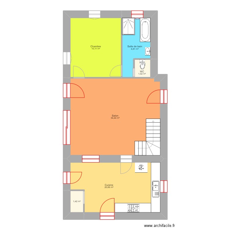 Maison TAHON. Plan de 6 pièces et 80 m2