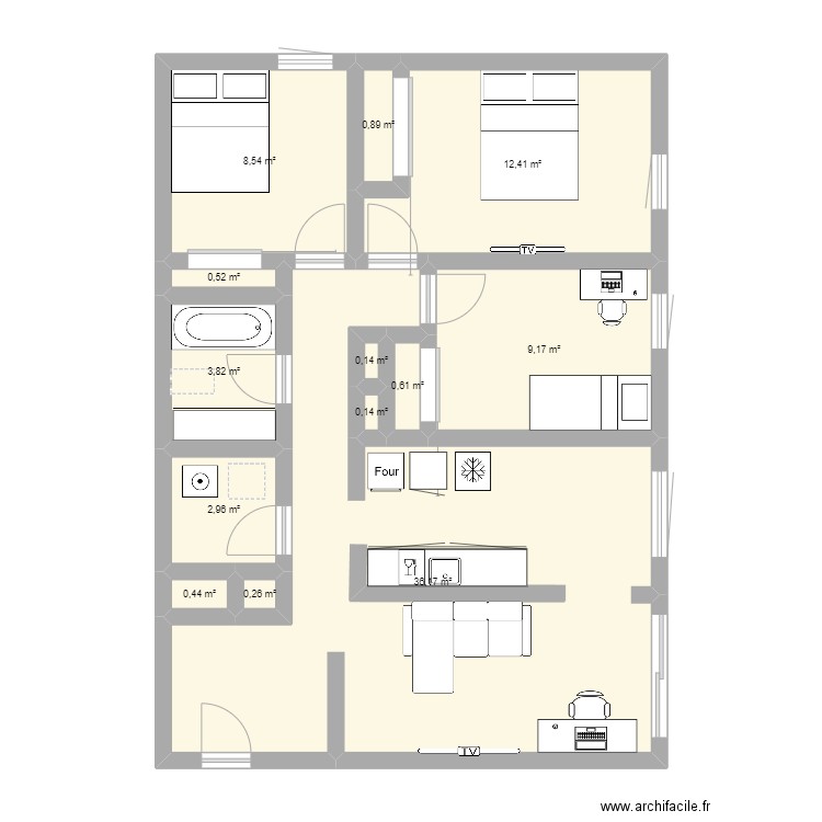 Appartement 5 1/2 Lée-Robak. Plan de 13 pièces et 76 m2