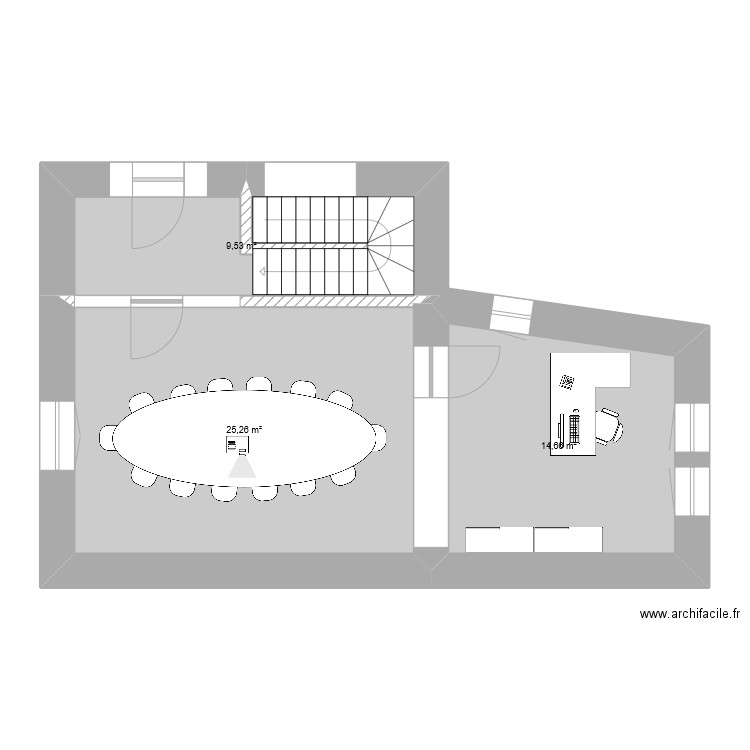 Salle visio centre info. Plan de 3 pièces et 49 m2