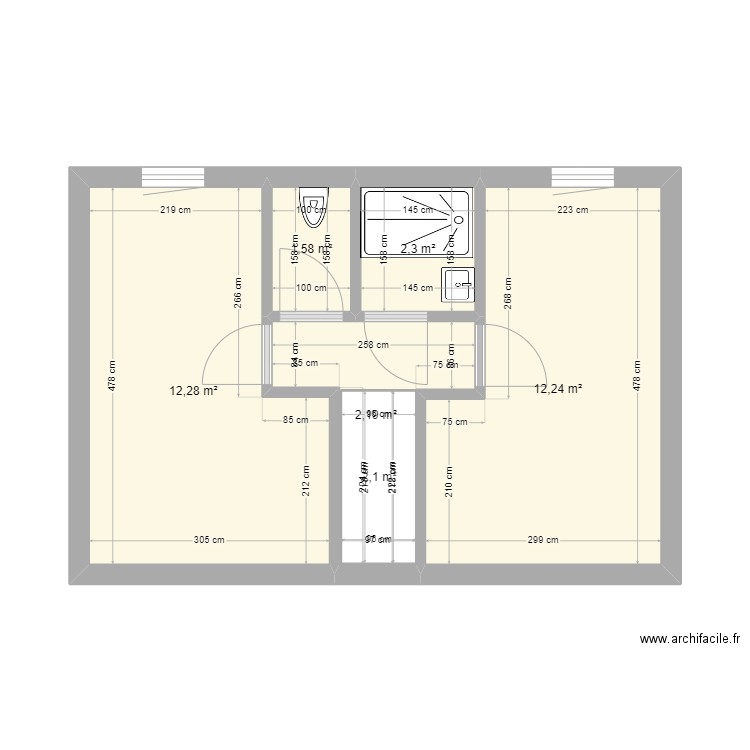Plan 2 étage. Plan de 6 pièces et 35 m2