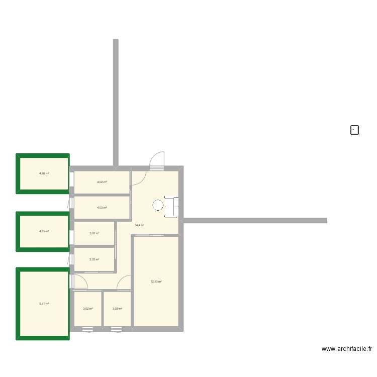 Pension -2. Plan de 11 pièces et 67 m2