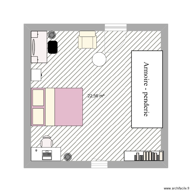 Chambre Ideal . Plan de 1 pièce et 23 m2
