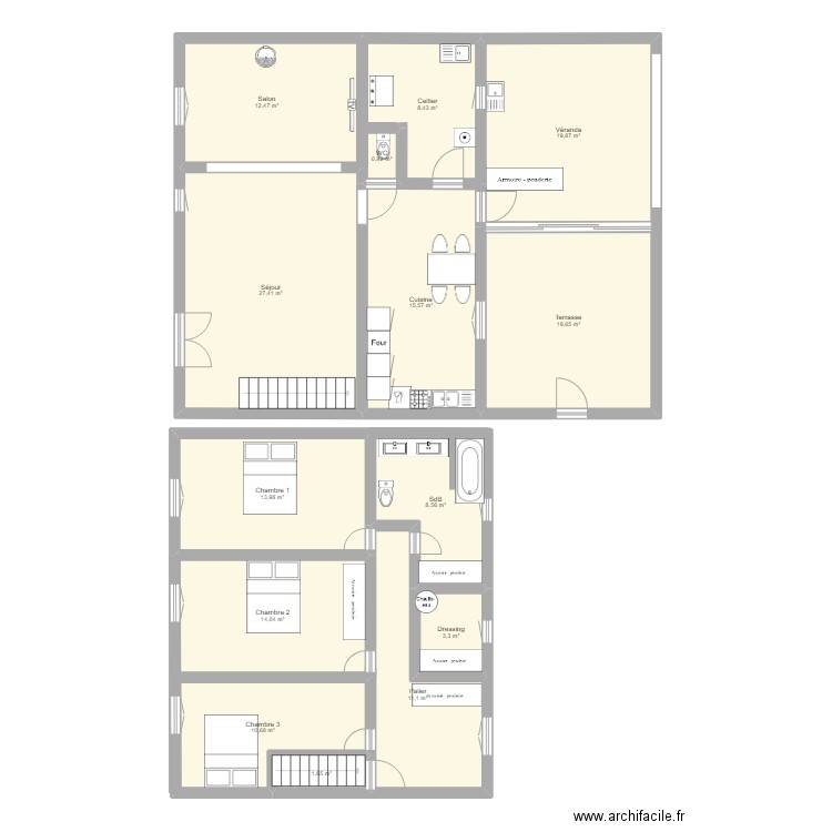 Maison. Plan de 14 pièces et 168 m2