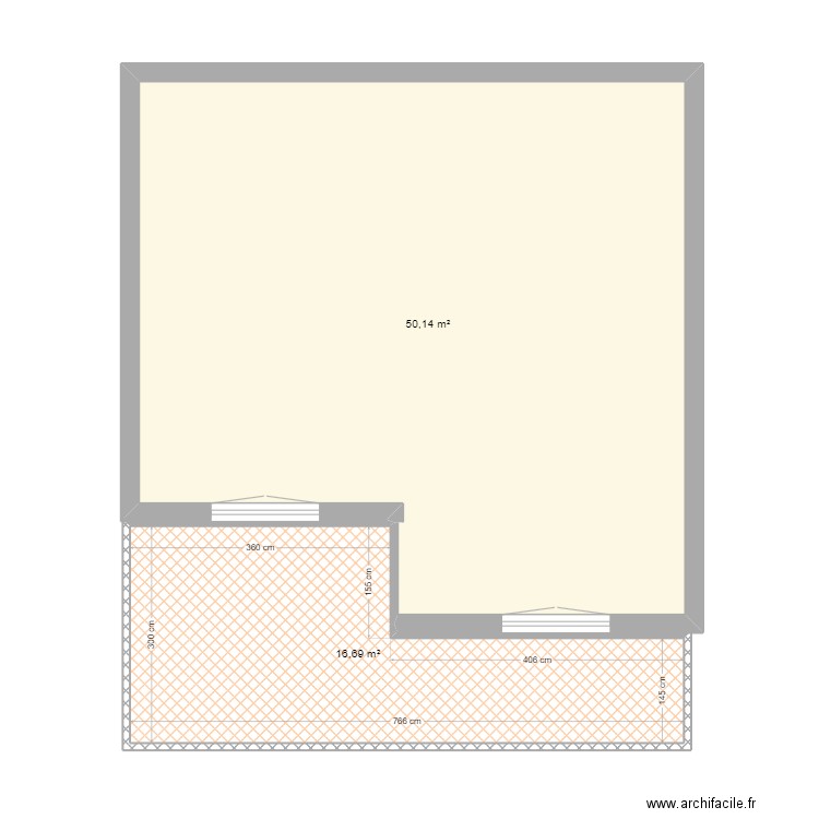 Terrasse. Plan de 2 pièces et 67 m2