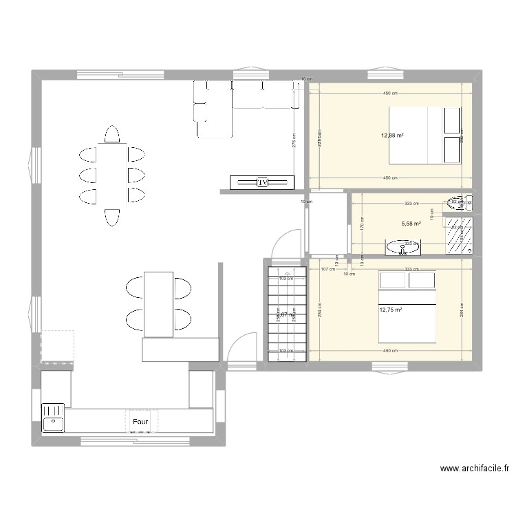 Maison. Plan de 4 pièces et 34 m2