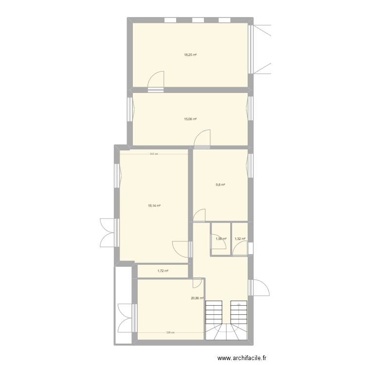 Maison long RDC. Plan de 8 pièces et 88 m2