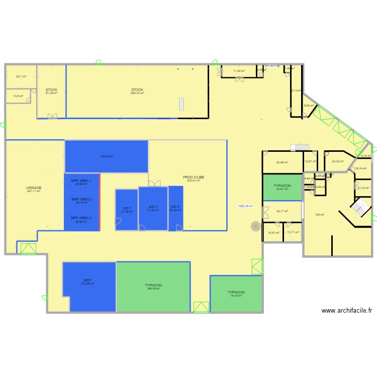 OHM RDC Version m². Plan de 39 pièces et 3013 m2