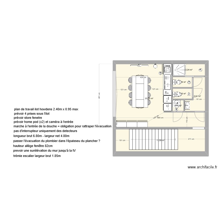 plan cuisine et wc MVO - v11. Plan de 7 pièces et 43 m2