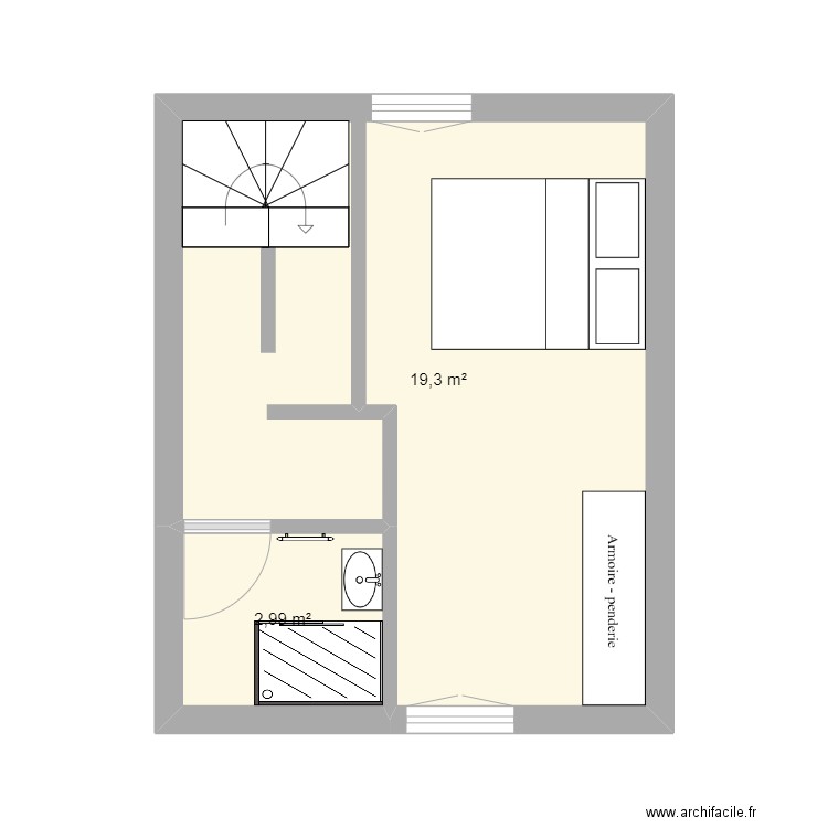 Moisselles étage 1. Plan de 2 pièces et 22 m2
