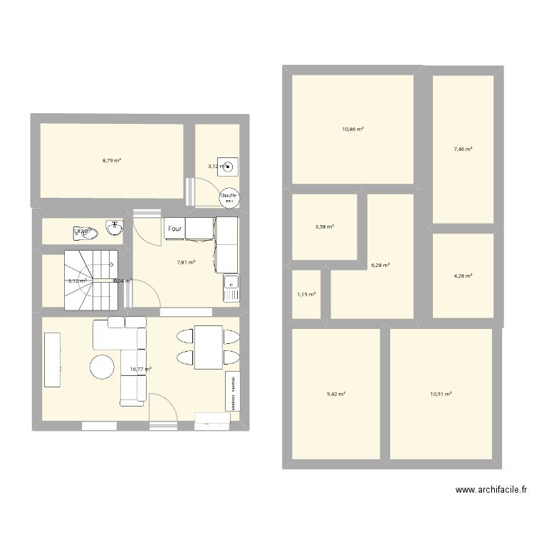 Maison. Plan de 15 pièces et 95 m2