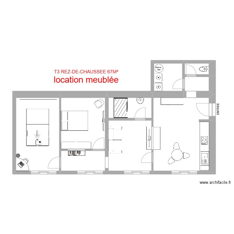 airbnb 3 . Plan de 7 pièces et 68 m2