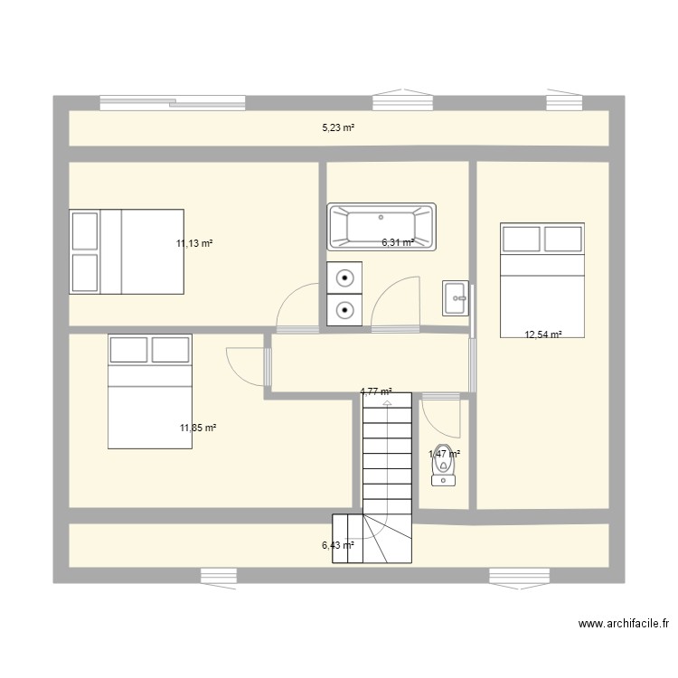 plan 3 extension. Plan de 8 pièces et 60 m2