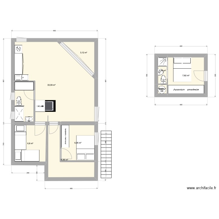 Chalet projet 2. Plan de 8 pièces et 67 m2