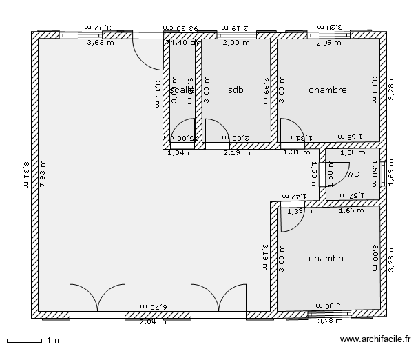maison en bois. Plan de 6 pièces et 74 m2