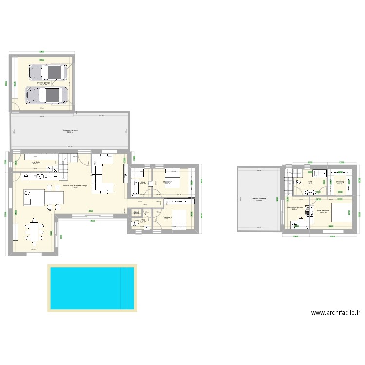 Projet Maison. Plan de 14 pièces et 244 m2
