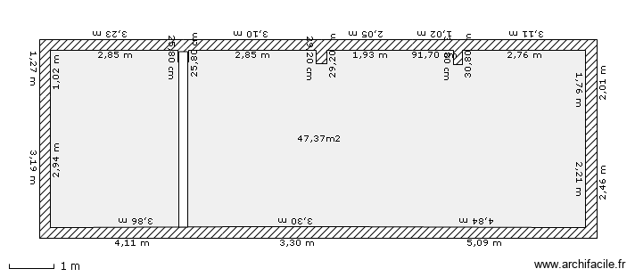 ETAGE. Plan de 1 pièce et 47 m2