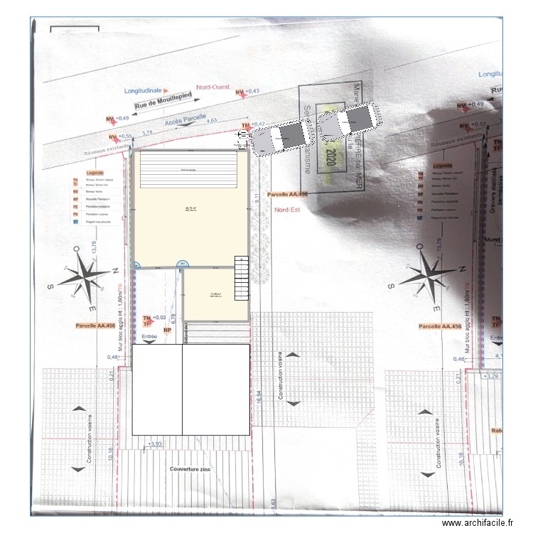 Extension. Plan de 4 pièces et 60 m2