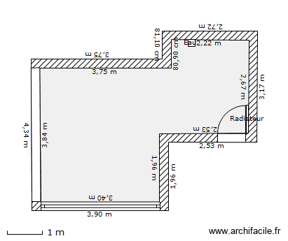 Cuisine. Plan de 1 pièce et 20 m2