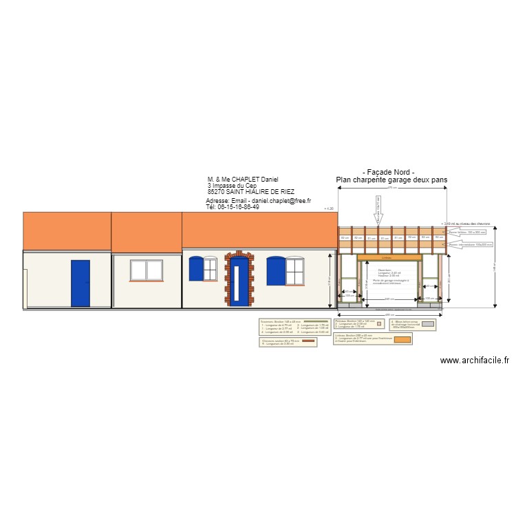 Plan ossature panneau bois garage Façade Nord. Plan de 2 pièces et 25 m2
