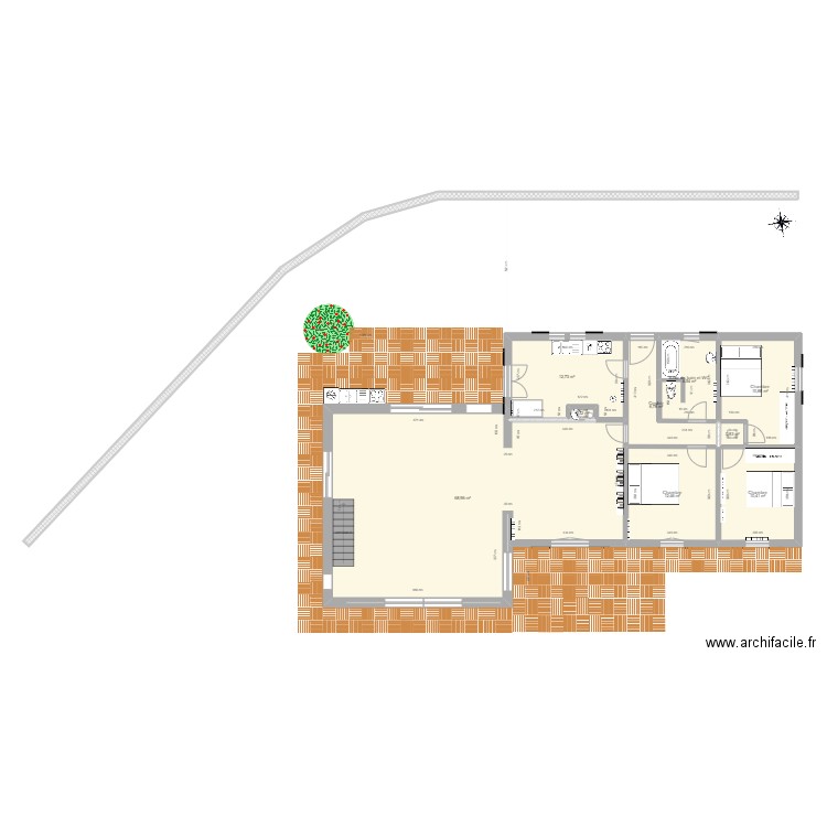 Maison Extension Ouest. Plan de 14 pièces et 260 m2