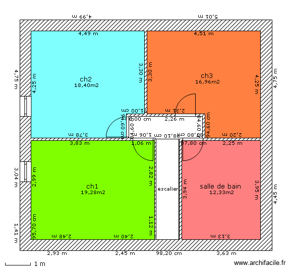 maison 1 etage. Plan de 5 pièces et 70 m2