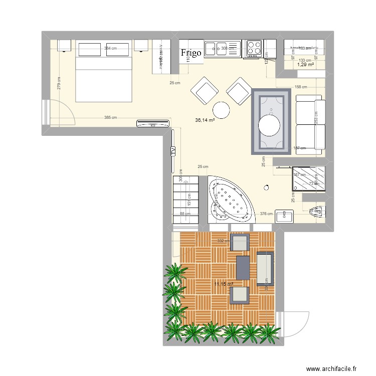 Plan Love Room _Rénovation v3_March 24. Plan de 3 pièces et 49 m2