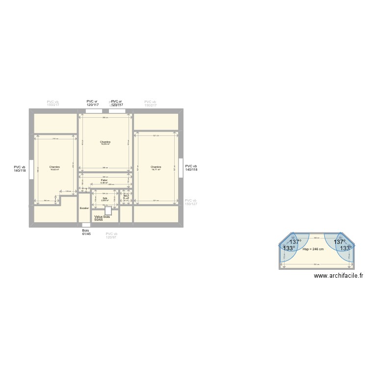 Langlois. Plan de 22 pièces et 164 m2