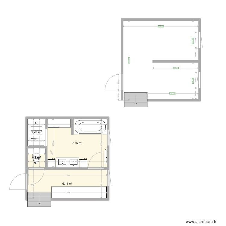 Aménagement SDB V02. Plan de 4 pièces et 16 m2