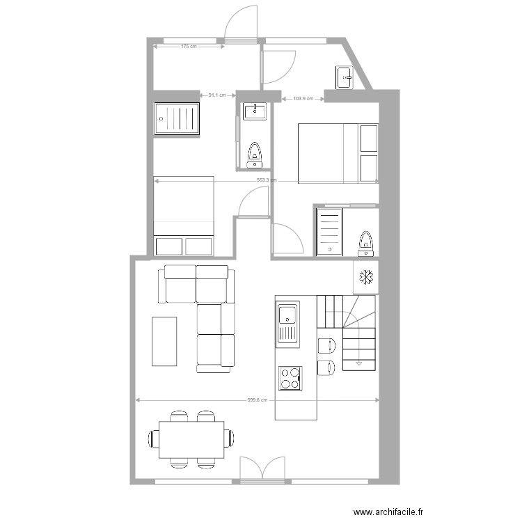 letalle airbnb cote reelles. Plan de 5 pièces et 59 m2