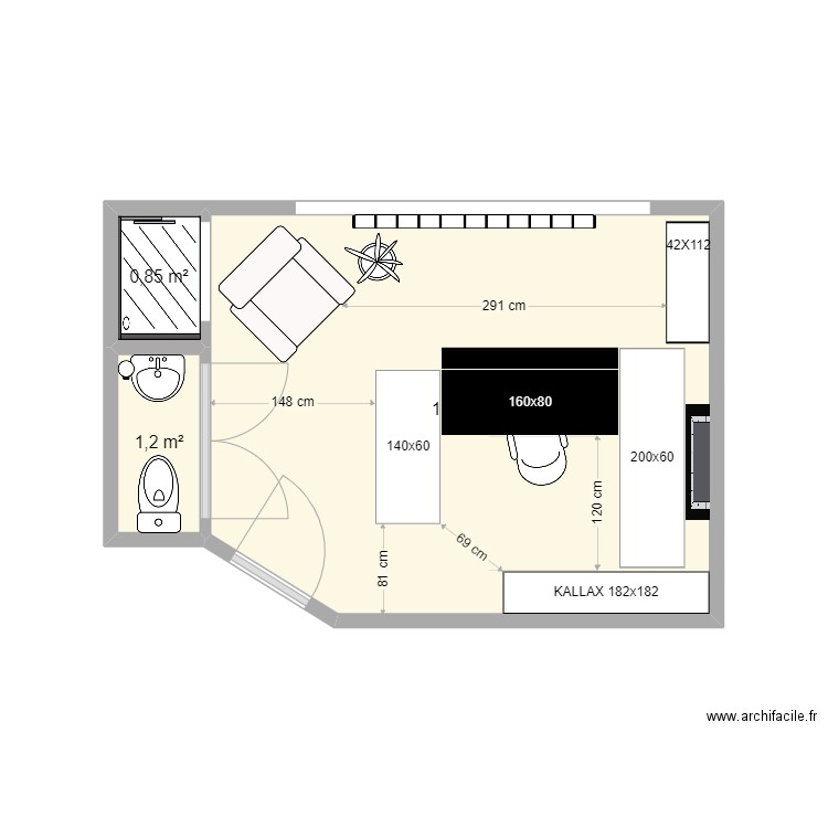 Bureau Antoine (CH Amis) v4. Plan de 3 pièces et 18 m2