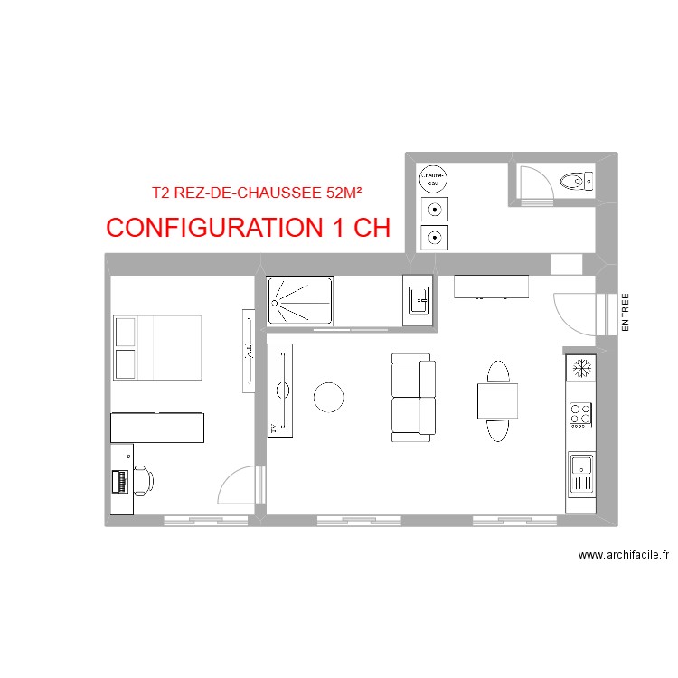 airbnb 3 laetitia CONFIG 1 CH. Plan de 5 pièces et 59 m2
