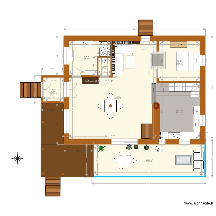 Plan maison bois V6 2022. Plan de 10 pièces et 216 m2