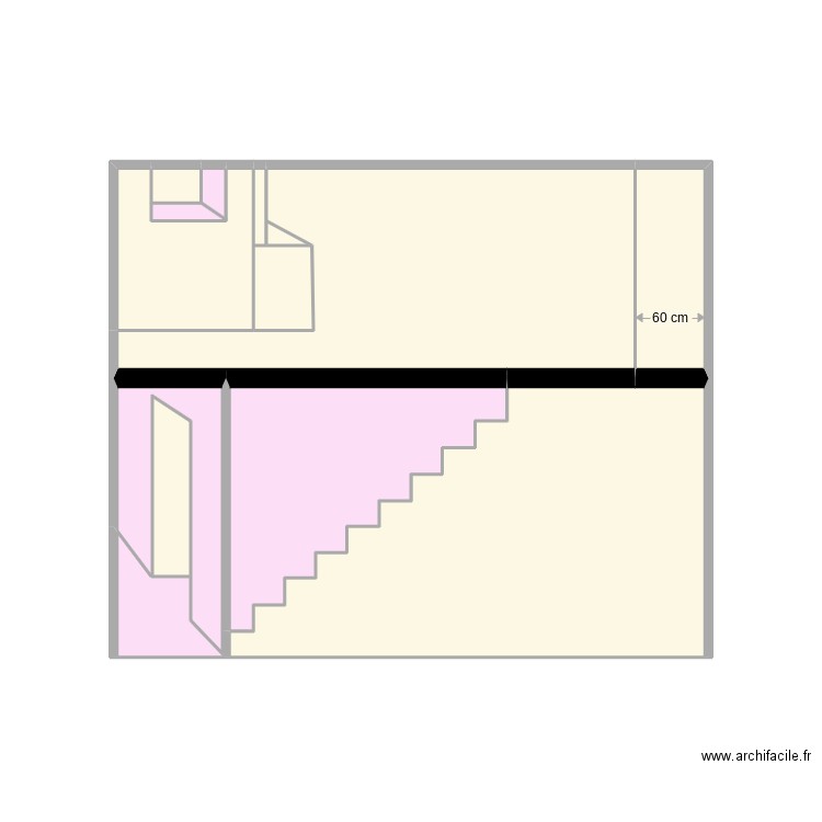 vue de coté escalier/cheminee pecheur. Plan de 12 pièces et 21 m2