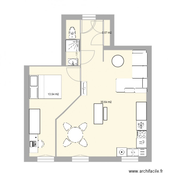 P15 0702 Projet avec 1  chambre   Variante. Plan de 0 pièce et 0 m2