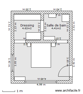 Chambre parentale 1. Plan de 3 pièces et 23 m2