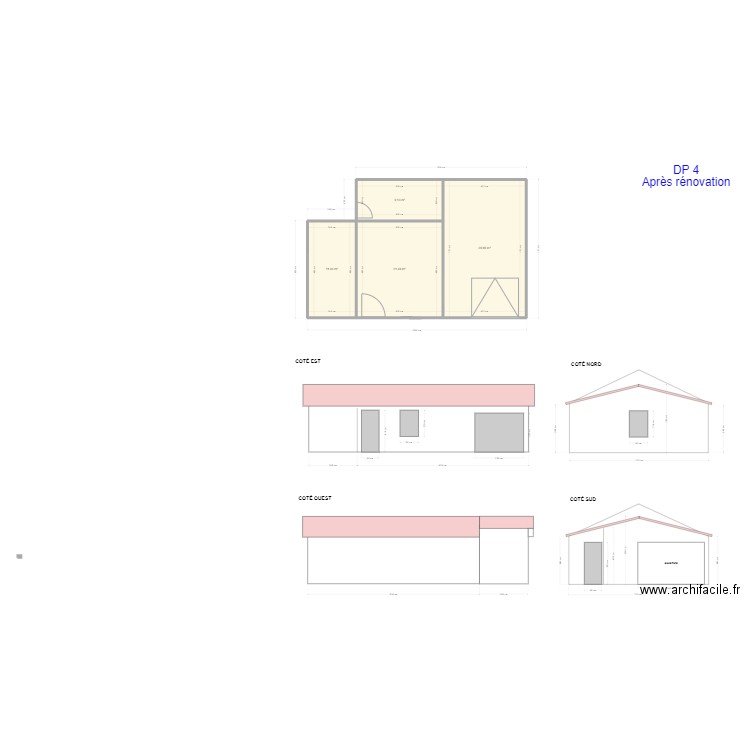 RENOVATION GRANGE / DP3. Plan de 4 pièces et 72 m2