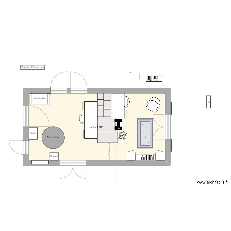 Bureau maison 230102. Plan de 1 pièce et 22 m2