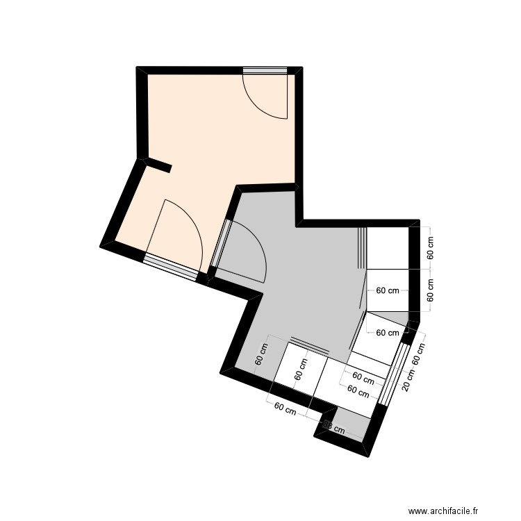 AMSELLEM  GAELLE / PLAN meubles bas CUISINE. Plan de 2 pièces et 11 m2