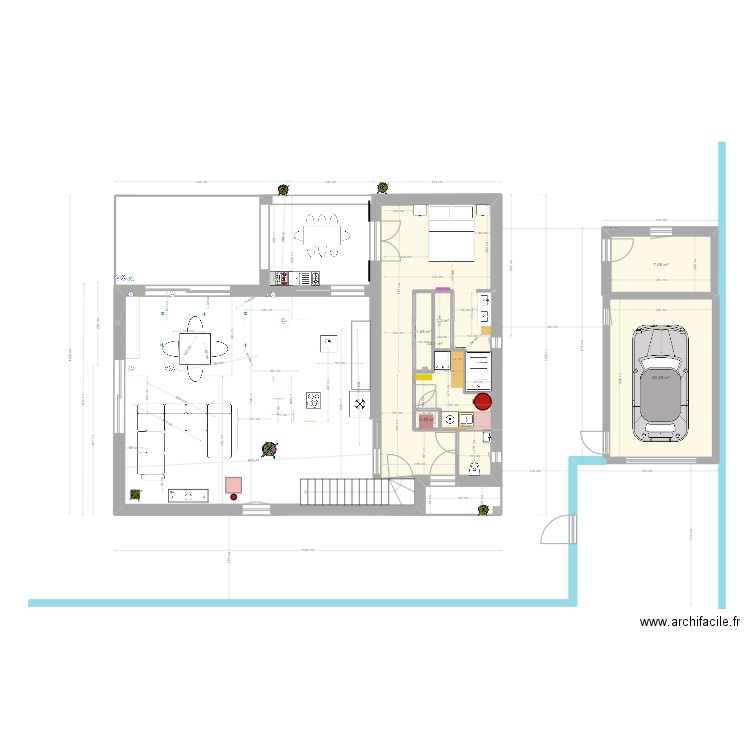 Panagia R d C  projet extension 14m2 v1. Plan de 6 pièces et 64 m2