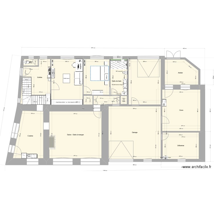 Salle de Bains RDC actuelle douche V3. Plan de 18 pièces et 234 m2