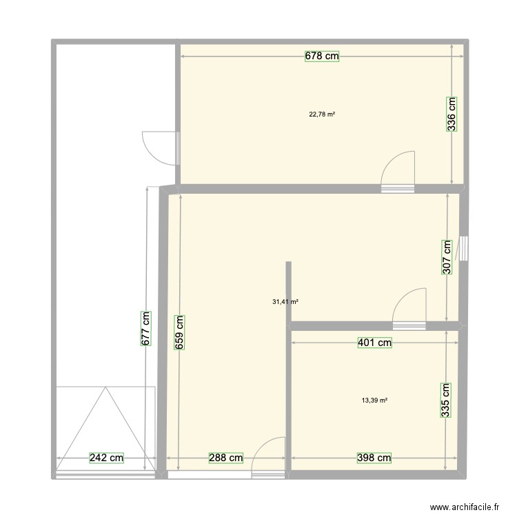 Maison La Fleche. Plan de 3 pièces et 68 m2