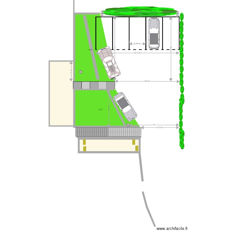 projet 1 parking Montijo 5 places plus 1 entre escaliers. Plan de 4 pièces et 131 m2