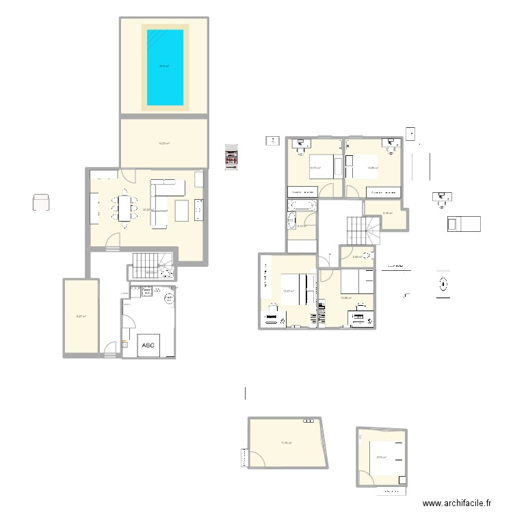 chambre 1. Plan de 15 pièces et 160 m2